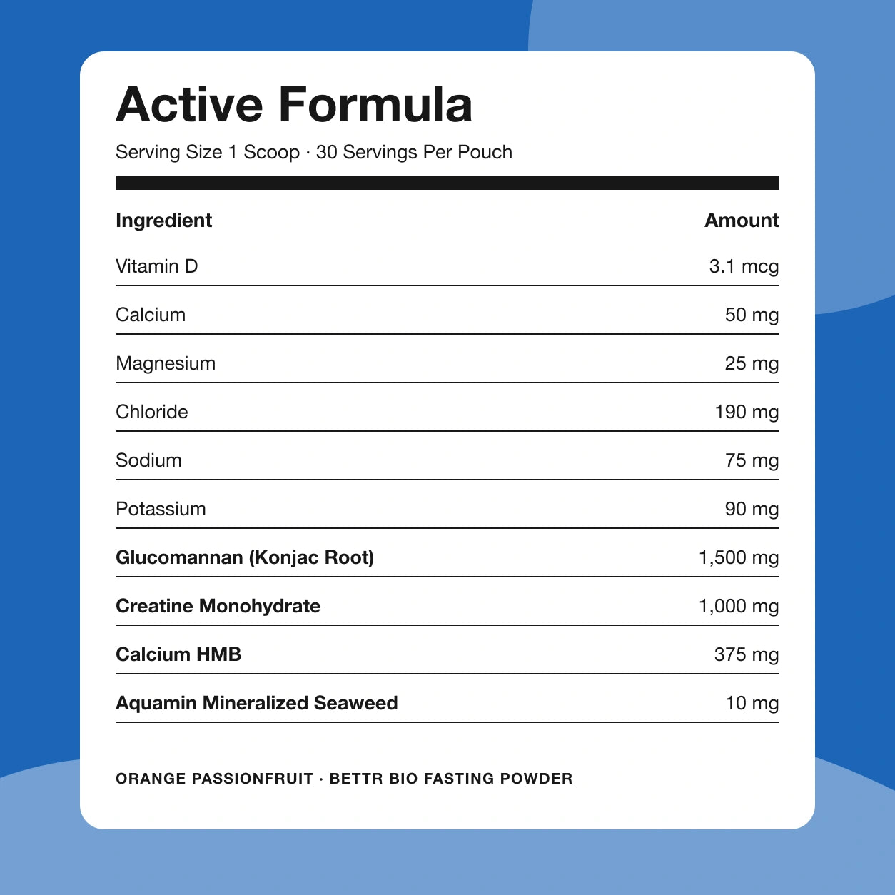 Bettr Bio Fasting Powder Supplement Facts