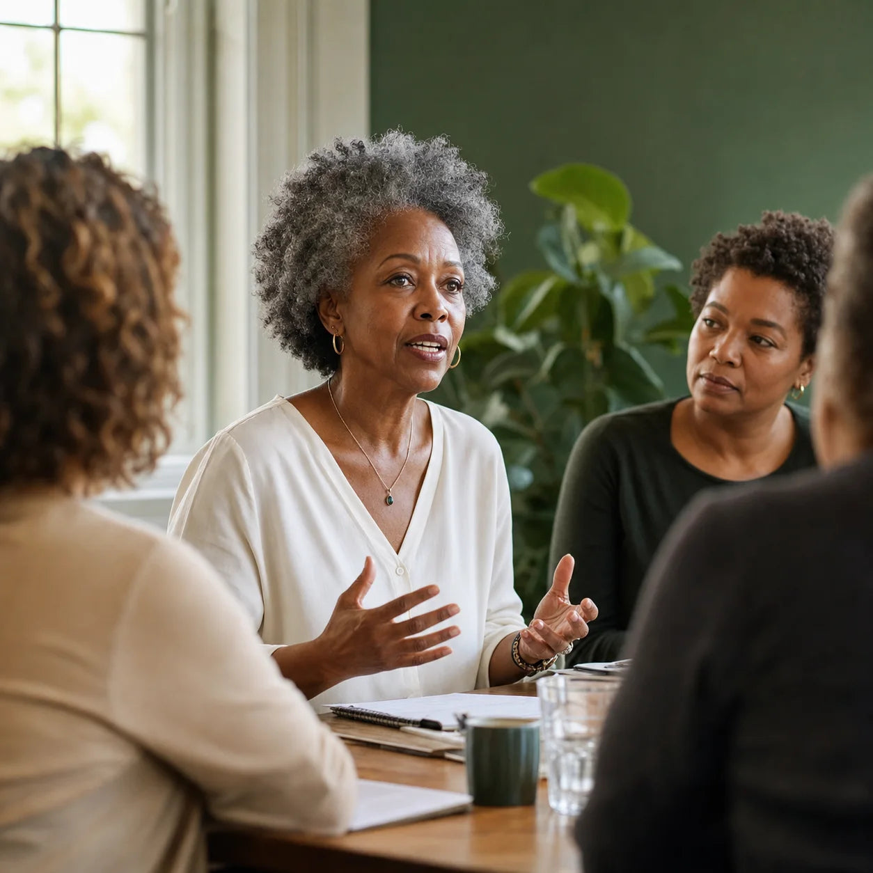 Woman staying clear and composed in a demanding meeting