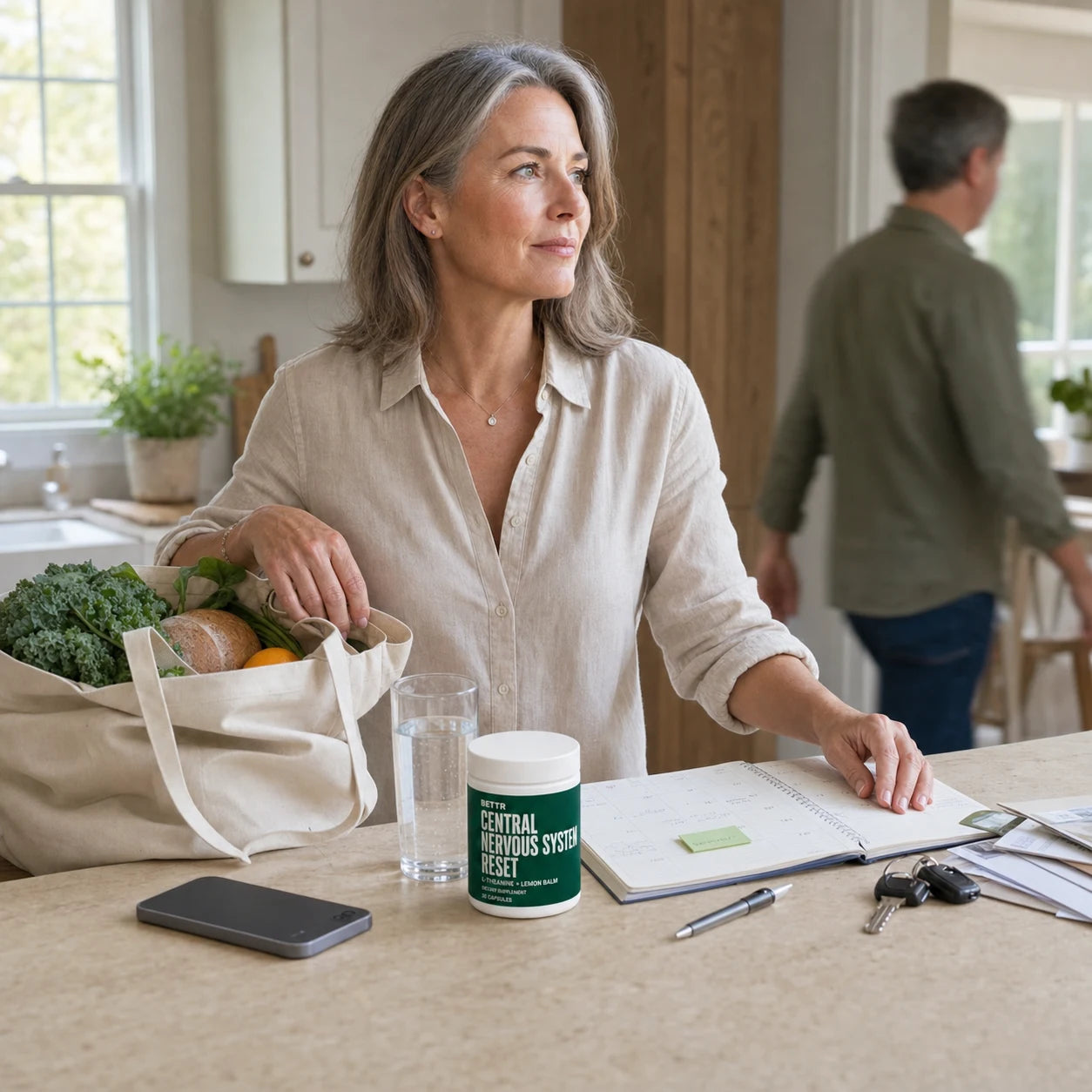 Woman staying steady while managing family logistics