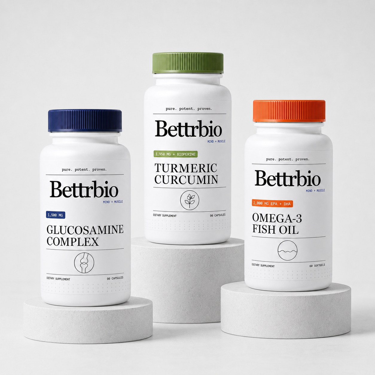 Three bottles in the Bettrbio Joint Health Protocol