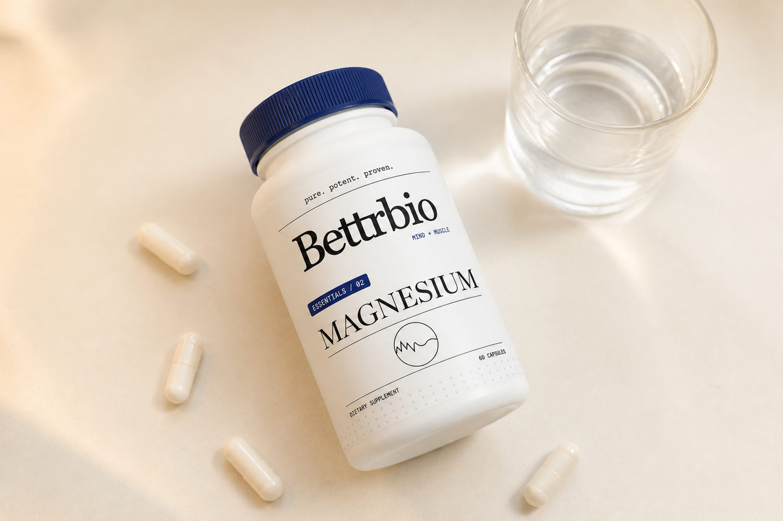 Bettrbio Magnesium bottle with capsules and water